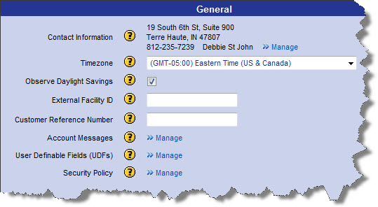 General Facility Settings